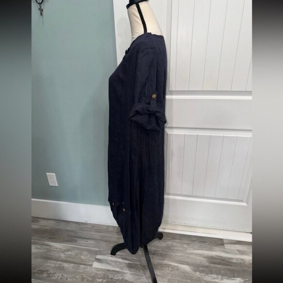 Couleur Lin Paris Milan Linen Navy midi dress size medium - Picture 4 of 7